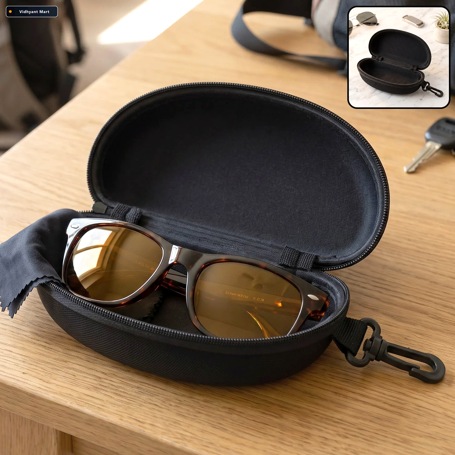 Vidhyant Mart Zipper Hard Shell Sunglasses Case With Clip For Se 1